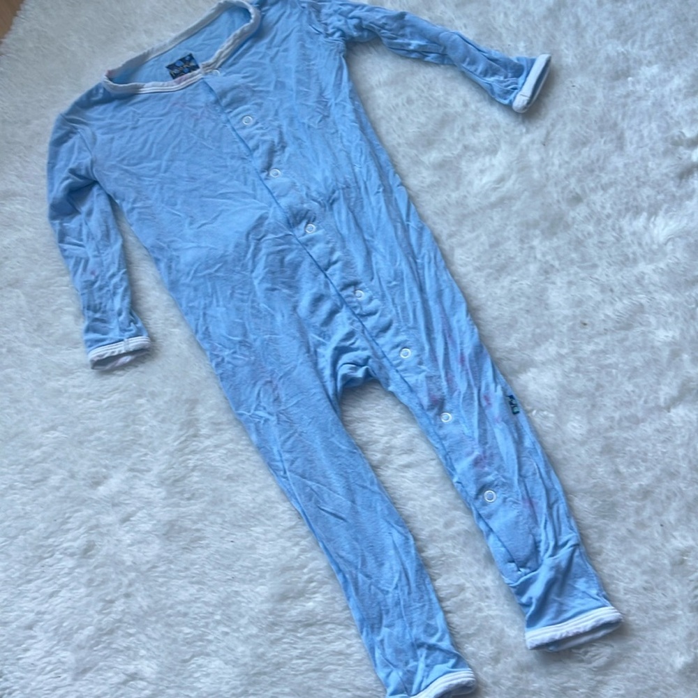 Kickee Pants - Sz 12-18 months - Blue Pajamas w/back flap